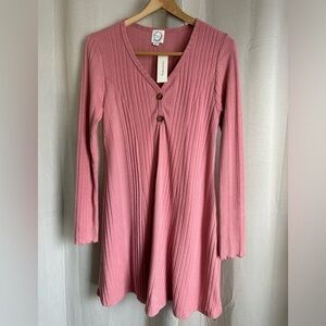 Blue Rain Dress Women's‎ Size XS Pink Long Sleeve V Neck Shift Dress NWT